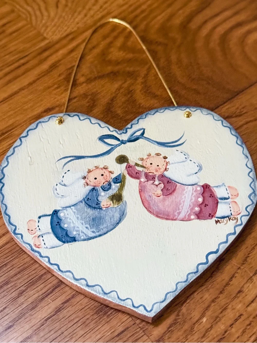Hand-Painted Heart Holiday Ornament - Blue & Pink